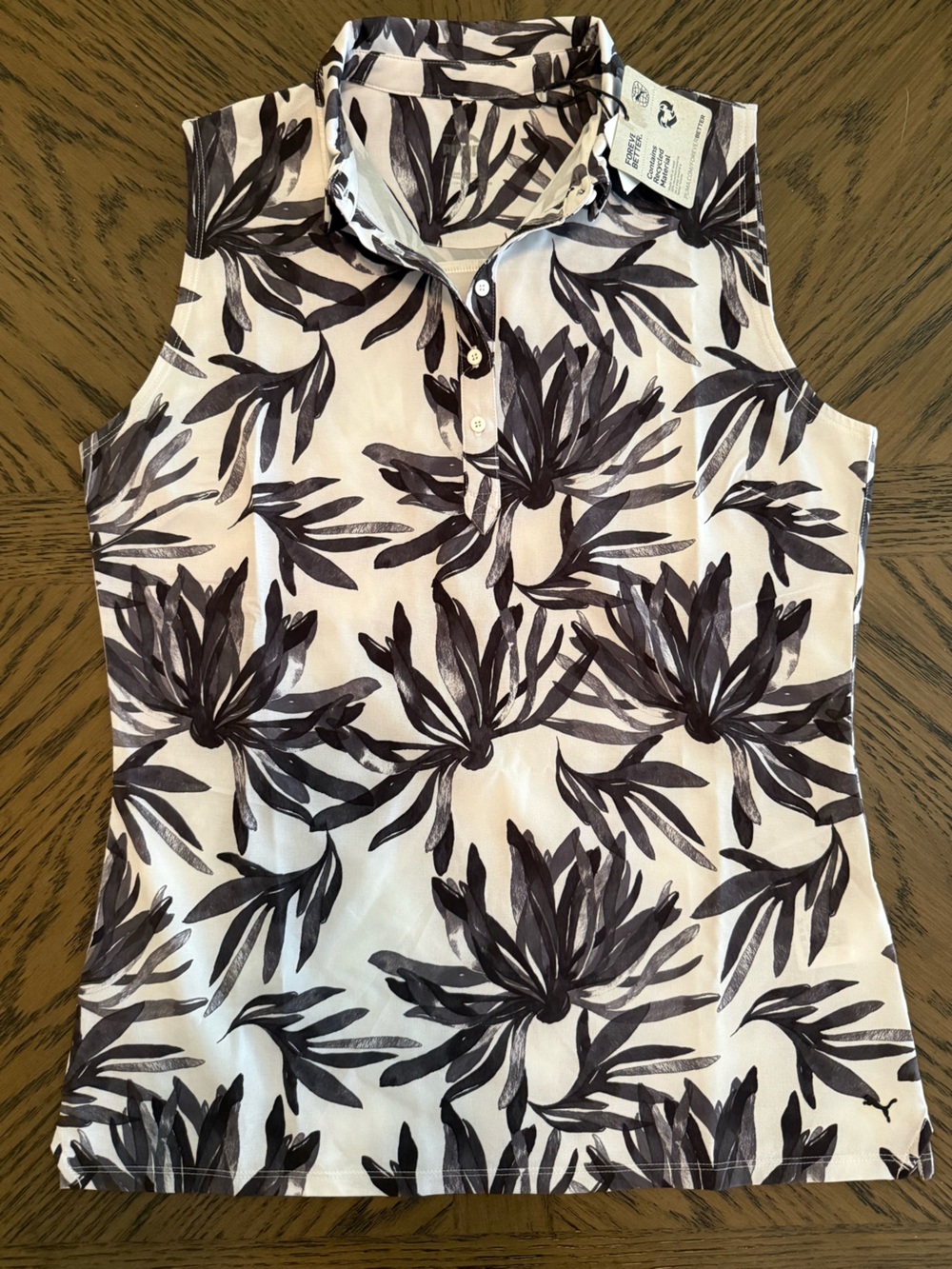 Puma White Tank Top with Black Floral Print